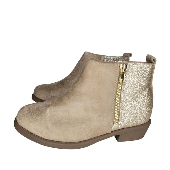 Toddler Girls' Tan Suede & Glitter Ankle Boots booties With Side Zipper size 1 - Picture 11 of 12